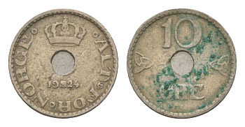 Норвегия 10 эре 1924 Хокон VII (1905-1957) KM 383 медно-никель 4649-611