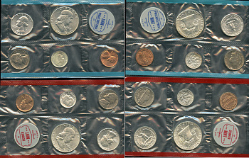 США официальные наборы из 10 монет и 2 жетона монетного двора 1963 D, P, Франклин KM MS 116 серебро  UNC  3-6-1-11