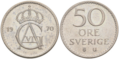 Швеция 50 эре 1970 Густав VI Адольф (1950-1973) KM 837 медно-никель UNC 106-411