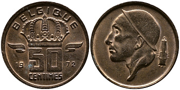 БЕЛЬГИЯ 50 САНТИМОВ 1972 BELGIQUE KM 148.1 бронза 4387-631