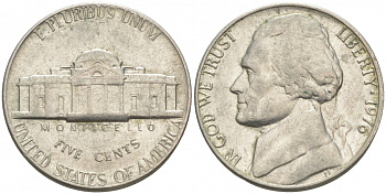 США 5 ЦЕНТОВ 1976 ДЖЕФФЕРСОН KM A192 медно-никель 73-145