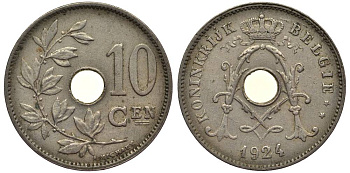 БЕЛЬГИЯ 10 САНТИМОВ 1924 BELGIE, АЛЬБЕРТ I (1909-1934) KM 86 медно-никель 27-911