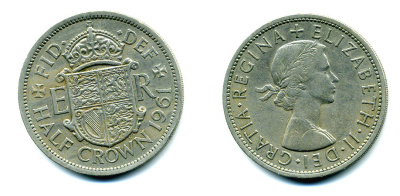 Великобритания 1/2 кроны 1961 Елизавета II (1952-2022) KM 907, Spink 4145 медно-никель 89-1231