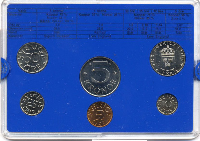 Швеция набор монетного двора из 6 монет 1983 в пластике, Карл XVI Густав (1973- ) KM MS27 UNC 5-4-2-61