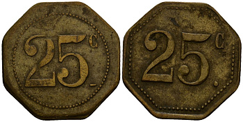 Франция 25 сантимов ND ресторанный жетон латунь 4166-432