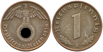Германия 1 рейхспфенниг 1938 E KM 89, J. 361 бронза 4567-1059