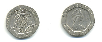 Великобритания 20 пенсов 1982 Елизавета II (1952-2022) KM 931, Spink 4230 (G1) медно-никель 59-313