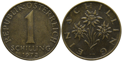 Австрия 1 шиллинг 1972 KM 2886 алюминиевая бронза 33-421