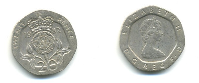 Великобритания 20 пенсов 1982 Елизавета II (1952-2022) KM 931, Spink 4230 (G1) медно-никель 59-313