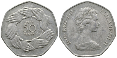 Великобритания 50 пенсов 1973 Елизавета II (1952-2022), вступление в Европейское экономическое сообщество KM 918, Spink 4224 медно-никель 4364-4215