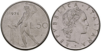 Италия 50 лир 1976 KM 95.1 нержавеющая сталь 4176-241