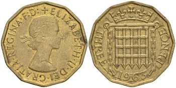 Великобритания 3 пенса 1963 Елизавета II (1952-2022) KM 900, Spink 4153 никель латунь 4556-513