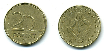 ВЕНГРИЯ 20 ФОРИНТОВ 1995 ВЕНГЕРСКИЙ ИРИС KM 696 никель латунь 25-846
