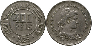 Бразилия 400 рейсов 1925 KM 520 медно-никель 4565-124