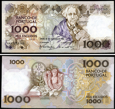 Португалия 1000 эскудо 1990 Жоаким Теофилу Фернандеш Брага Pick 181 h (3)  бумага  UNC (пресс) 6294-78-2-2