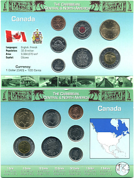КАНАДА НАБОР ИЗ 7 МОНЕТ В БУКЛЕТЕ 2002-2007 1 МОНЕТА БИМЕТАЛЛ UNC 06-081-54