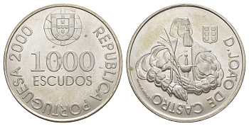 Португалия 1000 эскудо 2000 500 лет со дня рождения Жуана де Каштру KM 732 серебро BU 1088-1-22