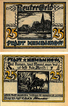 НОЙБУКОВ 25 ПФЕННИГОВ 1922 НОТГЕЛЬД, 1922 - 31 МАЯ 1922, ЗЕМЛЯ МЕКЛЕНБУРГ, ПЕРЕДНЯЯ ПОМЕРАНИЯ Grabowski 936.1 бумага 6318-42-3-1