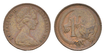 Австралия 1 цент 1979 Елизавета II (1952-2022), молодой портрет, опоссум KM 62 бронза 4655-1216