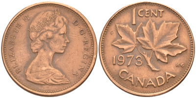 Канада 1 цент 1973 Елизавета II (1952-2022), кленовый лист KM 59.1 бронза 188-751