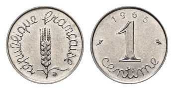 Франция 1 сантим 1965 KM 928 нержавеющая сталь 4651-818