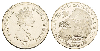 Гибралтар 3 фунта 2013 300-летие Утрехтского мирного договора KM NEW медно-никель  UNC  M7-16