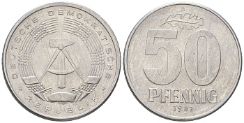 ГДР 50 пфеннигов 1982 A KM 12.2 алюминий aUNC 4575-343