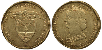 Колумбия 16 песо 1843 Новая Гранада KM 94.2 золото 10-010-51