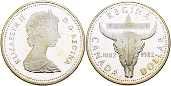 Канада 1 доллар 1982 100 лет городу Реджайна (1882-1982), королевский музей KM 133 серебро PROOF 1078-5-33