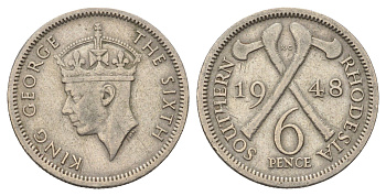 Южная Родезия 6 пенсов 1948 Георг VI (1936-1952) KM 21 медно-никель 4392-246