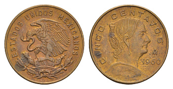 Мексика 5 сентаво 1960 Жозефа Ортис де Домингес KM 426 латунь 4655-1039