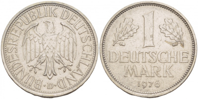 ФРГ 1 МАРКА 1976 D KM 110, J.385 медно-никель 4544-746