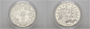 Франция 1 1/2 евро 2002 введение евро KM 1301 серебро PROOF 01-165-23