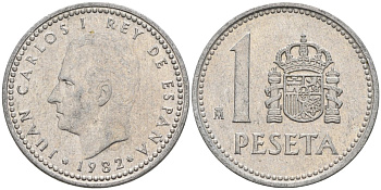 Испания 1 песета 1982 Хуан Карлос I (1975 - 2014) KM 821 алюминий 4155-454