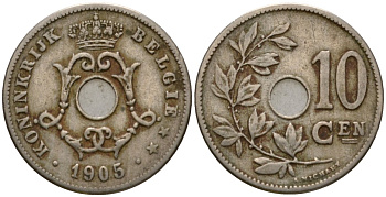 Бельгия 10 сантимов 1905 Belgie KM 53 медно-никель 4543-527