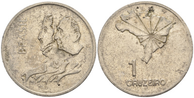 Бразилия 1 крузейро 1972 150 лет независимости KM 582 никель 87-524