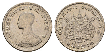 Таиланд 1 бат 1962 BE 2505, король Рама IX, молодой портрет Y 84 медно-никель 3336-257