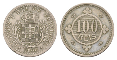 Португалия 100 реалов (рейсов) 1900 Карлуш I (1889-1908), год-тип KM 546 медно-никель 4655-456