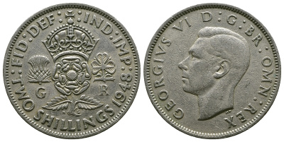 Великобритания 2 шиллинга (флорин) 1948 Георг VI (1936-1952) KM 865, Spink 4102 медно-никель 4381-1141