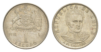 Чили 1 эскудо 1972 Хосе Мигель Каррера KM 197 медно-никель UNC 4644-1241