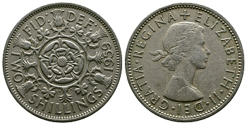 Великобритания 2 шиллинга (флорин) 1959 Елизавета II (1952-2022) KM 906, Spink 4146 медно-никель 4382-215
