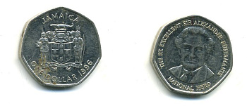 Ямайка 1 доллар 1996 Александр Бустаманте KM 164 никелированная сталь 4364-1037