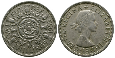 Великобритания 2 шиллинга (флорин) 1959 Елизавета II (1952-2022) KM 906, Spink 4146 медно-никель 4382-215