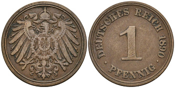 Германия 1 пфенниг 1890 A KM 10, J. 10 медь 4567-811