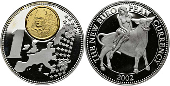 НИДЕРЛАНДЫ МЕДАЛЬ 2002 МОНЕТА НА МЕДАЛИ, СЕРИЯ ПЕРВЫЕ ЕВРОМОНЕТЫ СТРАН ЕВРОСОЮЗА, ФРАНЦИЯ 1 ЕВРОЦЕНТ 2000 ГОДА, СЕРЕБРЕНИЕ. ДЖИАМЕТР 40 ММ., ВЕС 31 ГР., СЕРТИФИКАТ медно-никель PROOF 1076-9-43