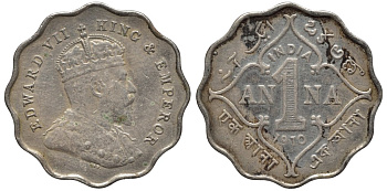 Британская Индия 1 анна 1910 Эдуард VII (1902-1910) KM 504 медно-никель 54-656