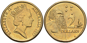 Австралия 2 доллара 1997 абориген, Елизавета II (1953-) KM 101 алюминиевая бронза 4126-1111