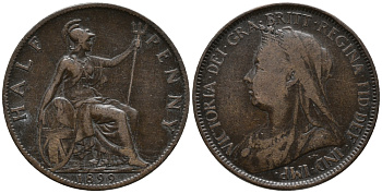 Великобритания 1/2 пенни 1899 Виктория (1837-1901) KM 789, Spink 3962 бронза 34-954