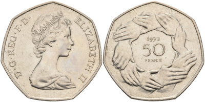 Великобритания 50 пенсов 1973 вступление в Европейское экономическое сообщество KM 918, Spink 4224 медно-никель aUNC 88-611