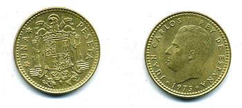 Испания 1 песета 1975 (79) Хуан Карлос I (1975-2014) KM 806 алюминиевая бронза 54-562